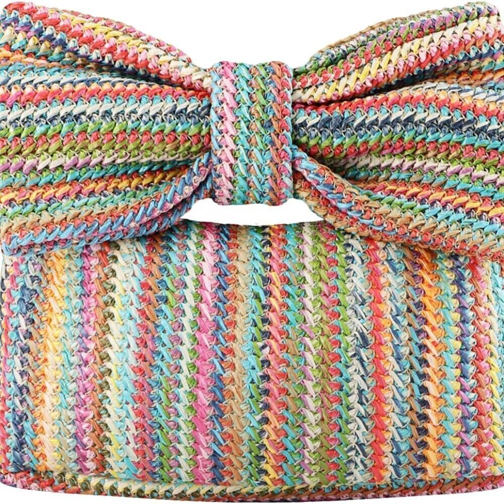 Straw Bow Purse Clutch Bag Summer Beach Vacation Lightweight Carryall